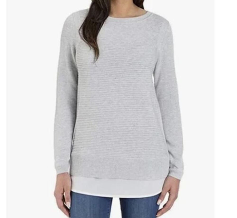 Hilary Radley Womens XXL Gray Round Neck Ribbed Sweater Layer Look